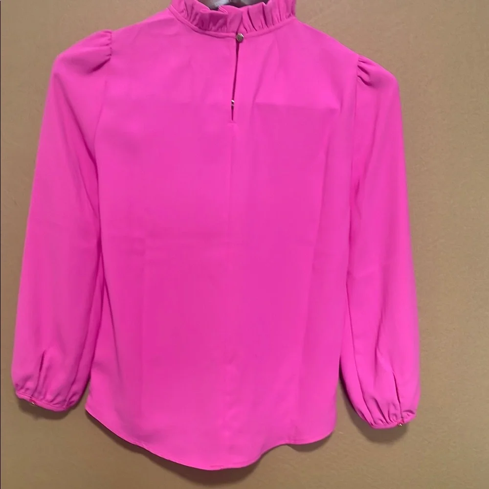 J. Crew XXS‎ Hot Pink Blouse with Puff Sleeves and Mandarin Collar